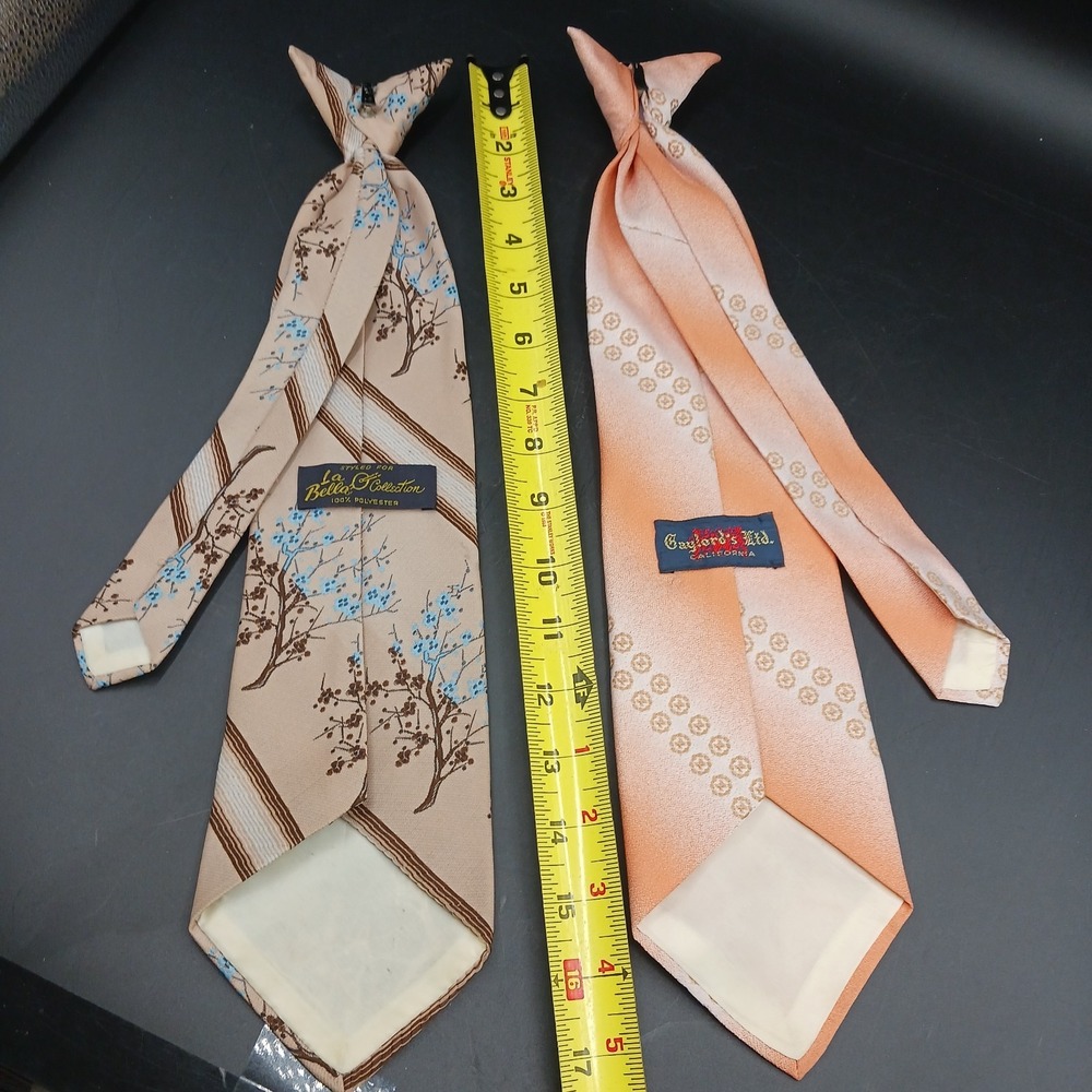 x2 Vtg Mens Ties 70s Grandpa Dadcore Clip On Plaid Solid Ugly Anchorman* Cosplay